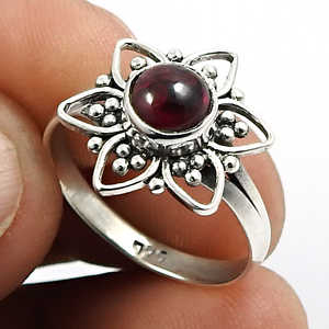 925 Sterling <b>Silver</b> Plated Natural <b>Garnet</b> Flower <b>Ring</b> Bezel Setting Handmade Fashionable Bohemian Jewelry For Women & Girls - Product Image 3