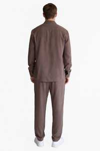Men <b>Brown</b> Two Piece Tracksuit Set Button Up Collar <b>Jacket</b> and Long Pants Casual Regular Fit - Product Image 3