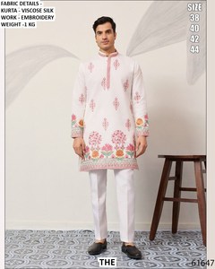 Kurta/Kurti pour homme en viscose Bandhani Ivy Blossom, longueur au sol, séchage rapide, pour les occasions spéciales - Style traditionnel, toutes saisons - Product Image 2