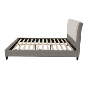Letto Matrimoniale Imbottito in Bianco e Grigio, Stile Orientale - Product Image 3