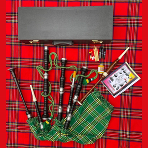 โอเบ็กซ่า เกรท ไฮแลนด์ ไอริช ทาร์ทัน แบ็กไปป์  ตกแต่งด้วยเงินขัดเงา  ไม้โรสวูดสีดำ  พร้อมบริการพิมพ์โลโก้ตามสั่ง  บรรจุในกล่องไม้ - Product Image 1