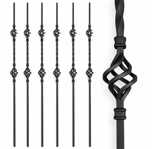 Balaustre de escalera de hierro forjado negro satinado con doble cesta, fabricado con hierro resistente para una durabilidad prolongada y fiable. - Product Image 1