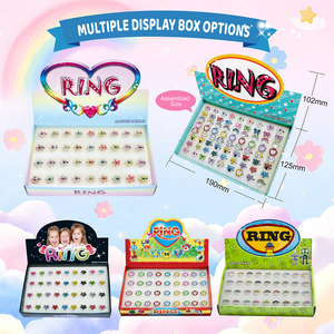 Cute Animal Shape High Quality Eco-friendly Alloy + Resin Rings <b>Mixed</b> Designs Glitter Kids Jewelry Findings <b>Box</b> Pack Made Taiwan - Product Image 3