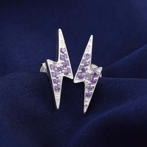 2026 Traditional Solid 925 Sterling <b>Silver</b> Earrings Natural Amethyst Gemstones Thunder Bolt Lightning Fashion Style Fine Jewelry - Product Image 3