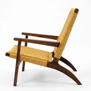 Sillón Reclinable de Madera de Teca Sólida con Tejido de Ratán Sintético, Acabado Natural, Diseño Moderno, No Plegable, para Dormitorio de Hotel - Product Image 1