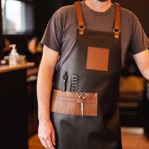 Tablier de barbier et de chef en cuir véritable de haute qualité, réglable, confortable et sans manches, robuste, pour usage intensif - Product Image 1