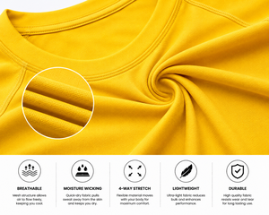 เสื้อคอมเพรสชั่นแขนยาวสีเหลืองสำหรับผู้ชาย แห้งเร็ว เหมาะสำหรับออกกำลังกาย ฟิตเนส เทรนนิ่ง ซับเหงื่อ ระบายอากาศดี สำหรับวิ่งและเล่นกีฬา - Product Image 5