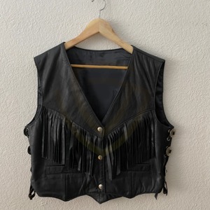 Gilet de motard en cuir véritable, col en V, fermeture éclair, écologique, respirant, sans manches - Product Image 4