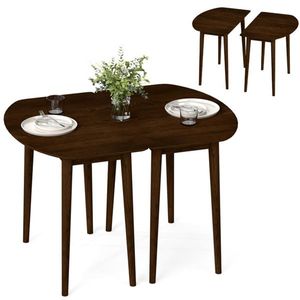 Walnut 45\" <b>Extendable</b> <b>Dining</b> <b>Table</b> <b>Set</b> Convertible 2 Half <b>Round</b> <b>Tables</b> to Oval for 4-6 People - Product Image 1