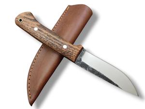 Couteau à lame fixe forgé à la main, finition forgée, manche en bois de frêne, couteau utilitaire pour le camping, le bushcraft et l'EDC, étui en cuir - Product Image 3
