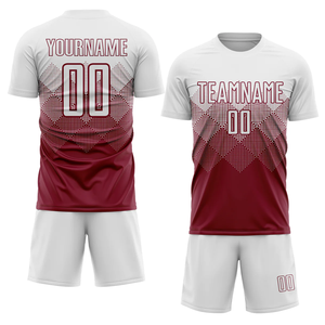 ชุดยูนิฟอร์มฟุตบอลพิมพ์ลายดิจิทัลตามสั่ง เสื้อแขนสั้นสีขาวแดงเลือดหมูสำหรับผู้ชาย พิมพ์ชื่อทีม ระบายเหงื่อได้ดี บริการ OEM - Product Image 3