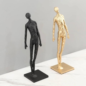 Paire de sculptures humaines texturées de style Giacometti de luxe avec socle carré pour tables consoles et meubles TV contemporains - Product Image 2