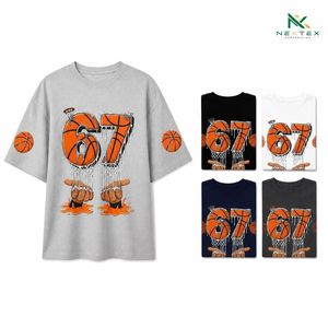 T-shirt surdimensionné personnalisé pour homme, imprimé basketball 67, style décontracté d'été, streetwear hip-hop, en coton respirant, haut graphique - Product Image 1