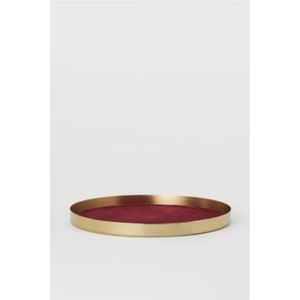 Plateau décoratif circulaire minimaliste nordique en émail, plateau à bijoux encadré en bois de noyer, plateau en métal finition mate, assiette en émail - Product Image 2