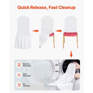 30 Pezzi Coprisedia Bianchi Personalizzati in Poliestere Spandex Elasticizzato per Matrimoni, Feste, Banchetti, Stile Sedia con Seduta Piatta - Product Image 5