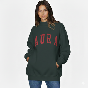 Sweat-shirt personnalisé vert olive à col montant pour femme, pull oversize en polaire à manches longues avec motif graphique AURA, décontracté pour l'hiver et l'automne - Product Image 3