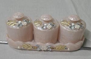 Ensemble de pots de rangement en résine Craft Emporium Exports, beige, motif floral, décoration d'intérieur, artisanat artistique, écologique, empilable, compatible four - Product Image 4