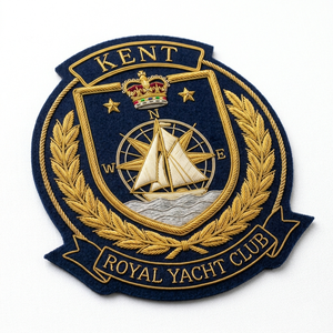 Private Label Hand Embroidered Bullion Badge Custom Yacht Club Crest Gold Wire Nautical Blazer Patch Sailing Emblem Bulk - Product Image 2