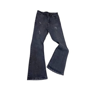 Look vintage standard ceinture boucles de ceinture poche bleu Denim jean jambe plus large couture personnalisé en détresse trous pantalon classique - Product Image 2