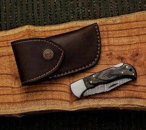 Handmade Damascus Steel Folding <b>Knife</b> Drop Point Blade Wood <b>Handle</b> Thumb Knob Camping EDC Pocket <b>Knife</b> - Product Image 2