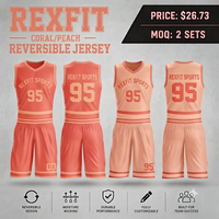 Set Jersey Basket Rexfit Bolak-Balik Warna Pink Navy Blue Sublimasi Anti Lembab Unisex Dewasa Seragam Tim