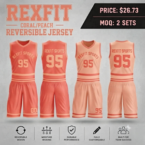 Conjunto de Uniforme de Baloncesto Reversible Rexfit, Color Rosa y Azul Marino, Sublimado, Absorbente de Humedad, Unisex, para Adultos - Product Image 4
