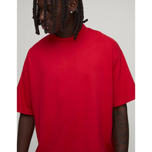 T-shirt classique premium rouge avec logo imprimé/brodé, motif lettres, épaules tombantes, couleur unie, séchage rapide, en coton pour homme - Product Image 5
