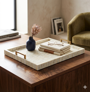 Venta Directa de Fábrica: Bandeja de Servir de Madera y Mármol con Incrustaciones de Nácar y Resina, para Hogar, Hotel/Restaurante, Color Personalizado, India - Product Image 1