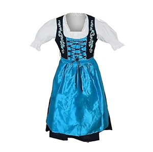 Vestido Dirndl Casual de Manga Corta con Cintura Imperio de Mezclilla para Mujer, Conjunto de Disfraz Tradicional Bávaro con Bordado y Pliegues para el Oktoberfest - Product Image 1