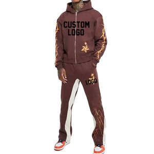 Conjunto de Chándal de Algodón Grueso para Hombre, Estilo Urbano, Sudadera Oversize y Pantalones Anchos Acampanados, con Logotipo Personalizado - Product Image 1