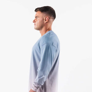 Camiseta de Manga Larga para Hombre, Color Azul Claro, Cuello Redondo, Corte Regular, Color Sólido, Informal, de Punto, de Algodón Transpirable - Product Image 2