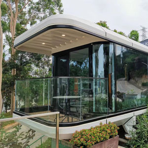 Maison conteneur créative à deux étages, noire, modulaire, design artisanal, type capsule spatiale, pour hébergement, terrasse, chambre de camping et zone panoramique - Product Image 5