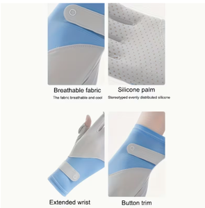 Gants d'équitation bleu clair et blanc pour femmes, coupe régulière, fermeture à crochets et boucles, accessoires équestres légers et respirants - Product Image 5