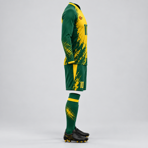 Maillot de football sublimé vert et jaune pour homme, manches longues, anti-transpiration, coupe athlétique, toutes saisons, uniforme adulte, vente en gros - Product Image 2