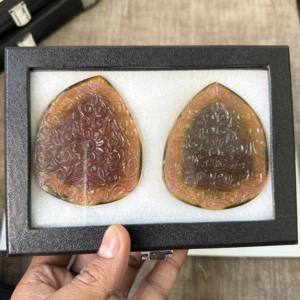 จี้หินทัวร์มาลีนหลากสีธรรมชาติแกะสลักลายดอกไม้แบบแมนดาลา หินทัวร์มาลีนแกะสลักสำหรับทำเครื่องประดับขายส่ง - Product Image 5