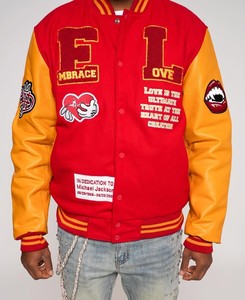 Chaqueta Varsity de Lujo con Cuerpo de Lana, Mangas de Cuero, Bordado Chenille y Diseño Moderno Streetwear, Cierre Completo con Cremallera - Product Image 4