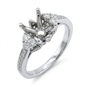 High Quality Real Diamond Semi Mount <b>Ring</b> Setting 14k Solid White Gold Pave Band Cluster Side Stone <b>Ring</b> <b>Blanks</b> OEM ODM Jewelry - Product Image 1