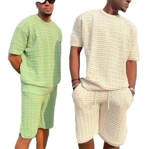 Trajes de verano para hombre, camisa deportiva holgada de manga corta para hombre, pantalones cortos con cordón, conjunto corto para hombre al mejor precio - Product Image 5