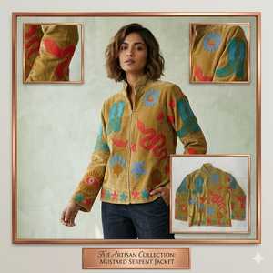 Suzani Embroidered Quilted Knitted Velvet Bomber <b>Jacket</b> Handcrafted Floral Boho Statement Wear Full Sleeve Autumn Outerwear - Product Image 3