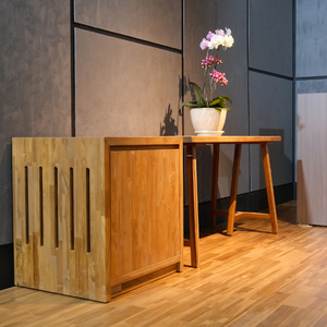 Modern <b>Space</b>-<b>Saving</b> Dining <b>Table</b> Set with Solid Teak Storage Cabinet Transforming Into Full-Size <b>Table</b> Eco-Friendly & Durable - Product Image 3