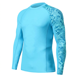 Men Long Sleeve Rash Guard <b>Blue</b> Sublimation Print Anti-Uv Swim Shirt Full Sleeve Polyester Sport <b>Top</b> - Product Image 2