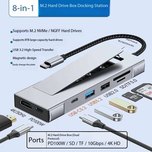 Base de Conexión 8 en 1 M.2 NVMe Tipo-C, Hub USB 3.2, PD100W, Aleación de Aluminio, Lector de Tarjetas SD y TF 2.1 para Laptop - Product Image 1