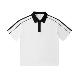 เสื้อโปโลสีครีมสำหรับผู้ชาย คอปกสีกรมท่า ลายทาง แขนสั้น ผ้าทอออกซ์ฟอร์ดแบบลำลอง ระบายอากาศได้ดี - Product Image 2