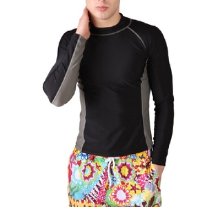 เสื้อแรชการ์ดแขนยาวผู้ชาย สีดำ-เทา ป้องกันรังสียูวี ผ้าสแปนเด็กซ์ โพลีเอสเตอร์ เสื้อกีฬาสำหรับผู้ใหญ่ - Product Image 1