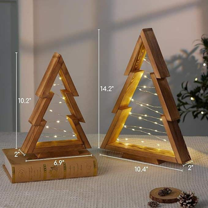 Sapin de Noël en bois avec lumières, directement de l'usine, décoration de Noël moderne de style farmhouse, ornements de Noël, cadeaux - Product Image 4