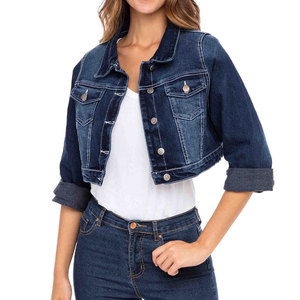 Women's Casual Fashion Cropped Denim <b>Jacket</b> Turn-down Collar Cotton Closure Long Sleeve Spring Style Cotton Denim <b>Jacket</b> - Product Image 3