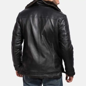 Fabricante de Ropa Personalizada OEM, Chaquetas de Cuero Negras Extra Grandes de Alta Calidad con Botones, Chaqueta de Cuero Estilo Bomber para Hombre - Product Image 4