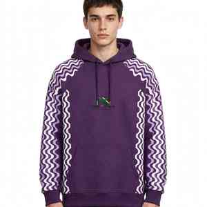 Sudadera con Capucha Unisex NEXTEX, Diseño de Rayas Onduladas, Color Morado y Blanco, Felpa de Algodón Suave, Cálida, con Estampado Gráfico - Product Image 1