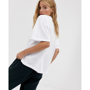 T-shirt décontracté blanc en coton pour femme, col rond, manches courtes, coupe ample, jersey uni, longueur normale, toutes saisons - Product Image 2