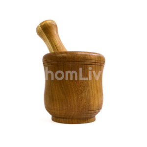 Mortero y Pilón de Madera de Teca Natural HomLiv, 12x12x13cm, Hecho a Mano, de Grado Alimenticio, Ecológico, para Ajo, Jengibre, Especias, Uso en la Cocina - Product Image 6